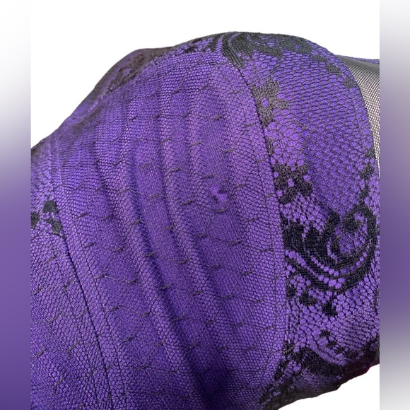 BCBGMAXAZRIA -Purple Black Lace Mesh Long Sleeve Bodycon Dress Size 10 - Picture 4 of 7
